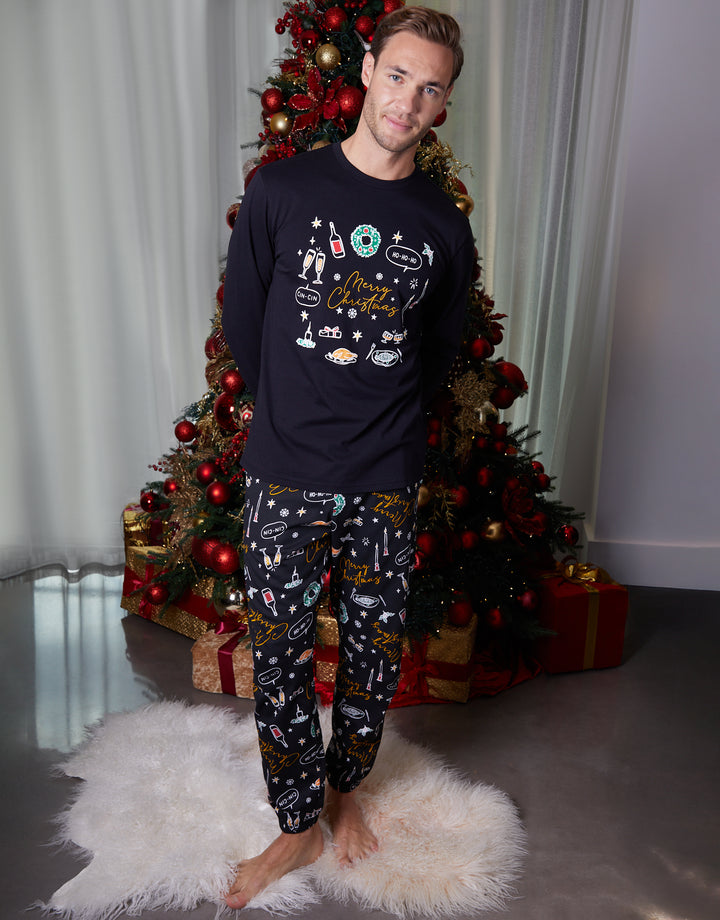 Black Christmas Print Long Pyjamas (2-Piece Set)
