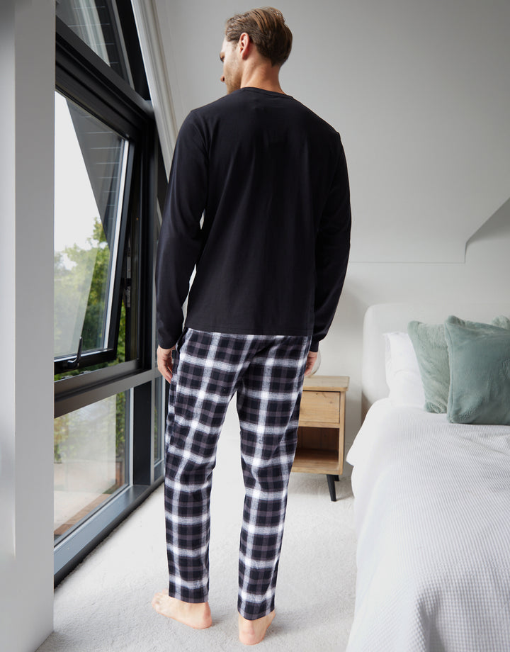 Black Christmas Slogan Graphic Long Pyjamas (2-Piece Set)