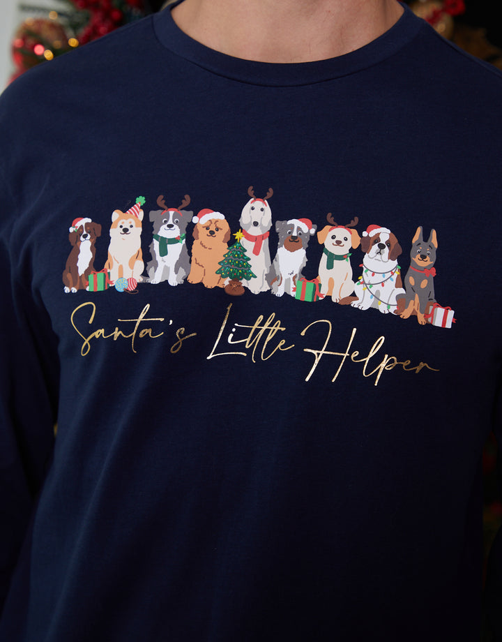 Navy Christmas Dog Graphic Print Long Pyjamas (2-Piece Set)