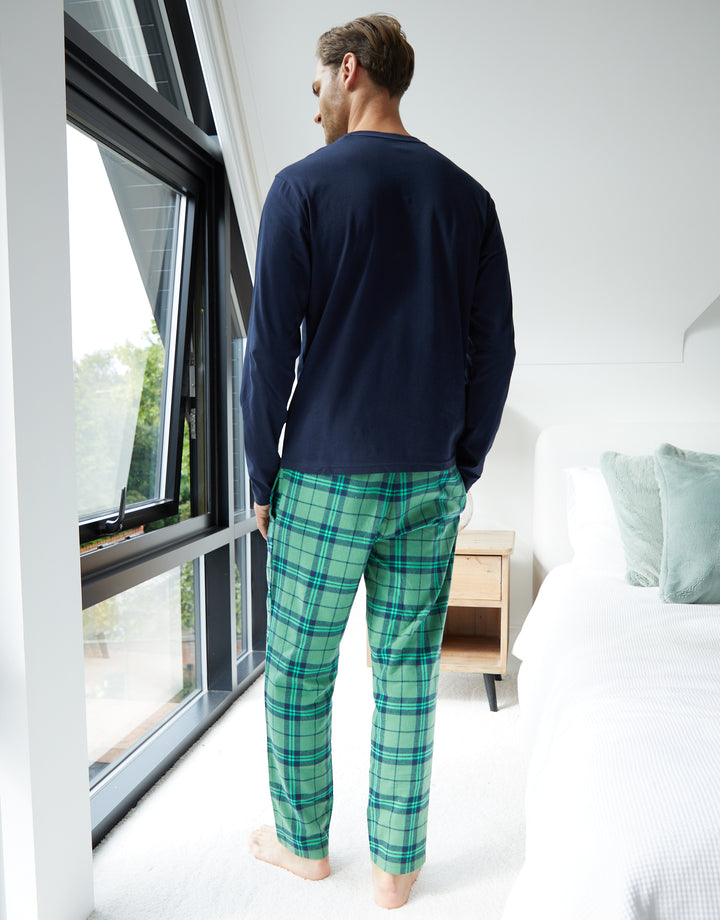 Navy Christmas Tree Graphic Print Long Pyjamas (2-Piece Set)