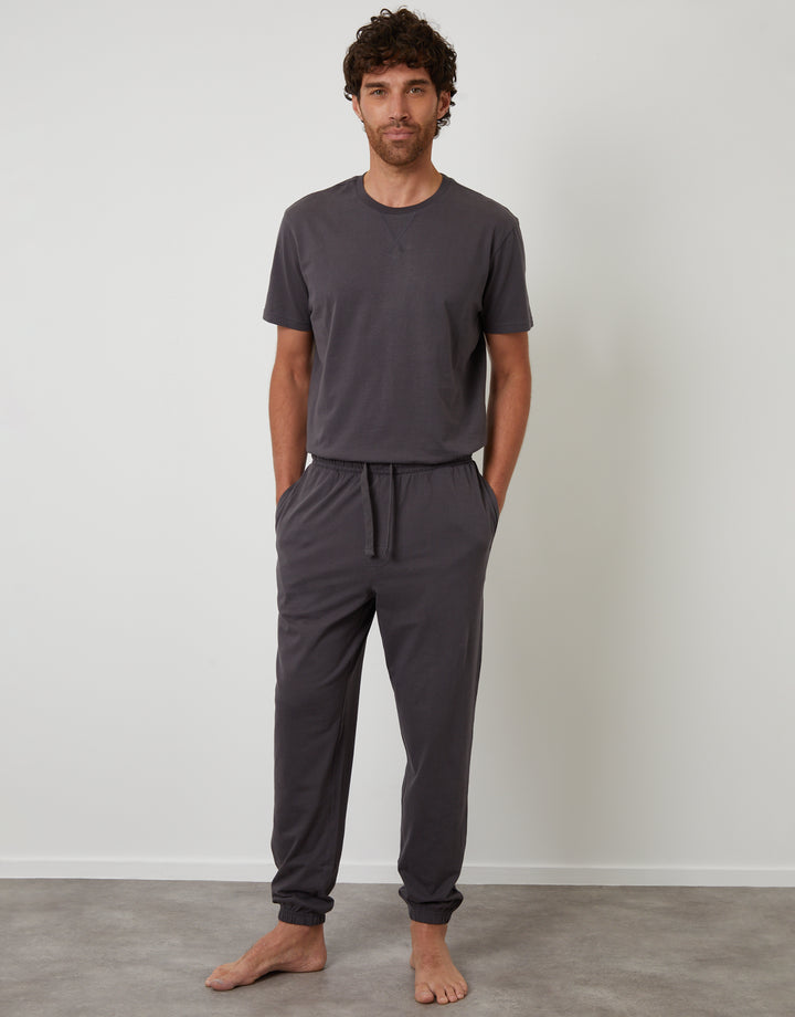 Dark Grey Peach Orangeed Cotton Pyjama Set (2-Piece Set)