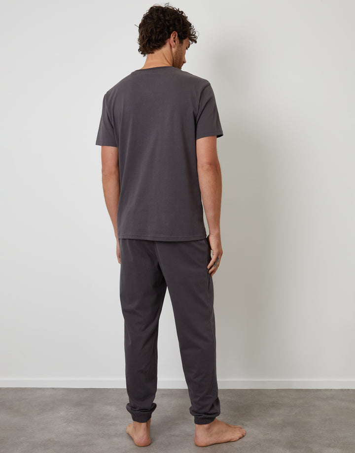 Dark Grey Peach Orangeed Cotton Pyjama Set (2-Piece Set)