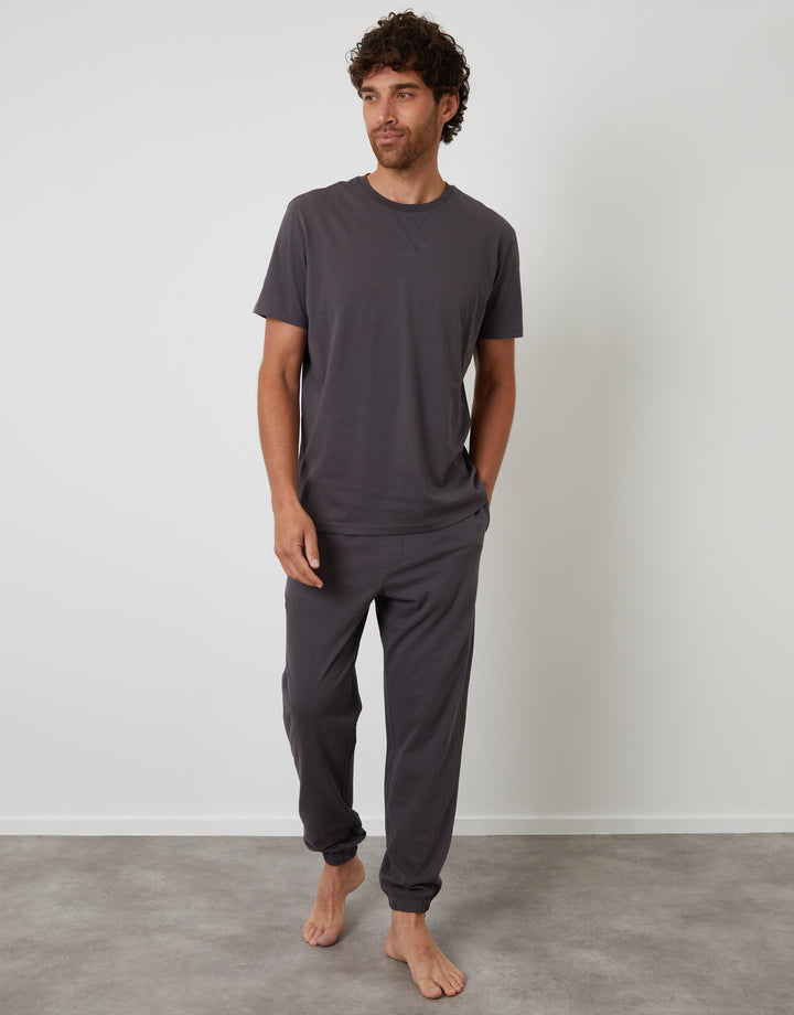 Dark Grey Peach Orangeed Cotton Pyjama Set (2-Piece Set)