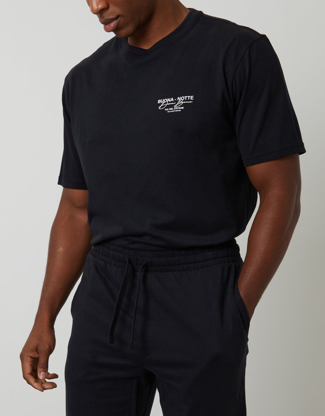 Black Peached Cotton Graphic Lounge Set (2-Piece Set)