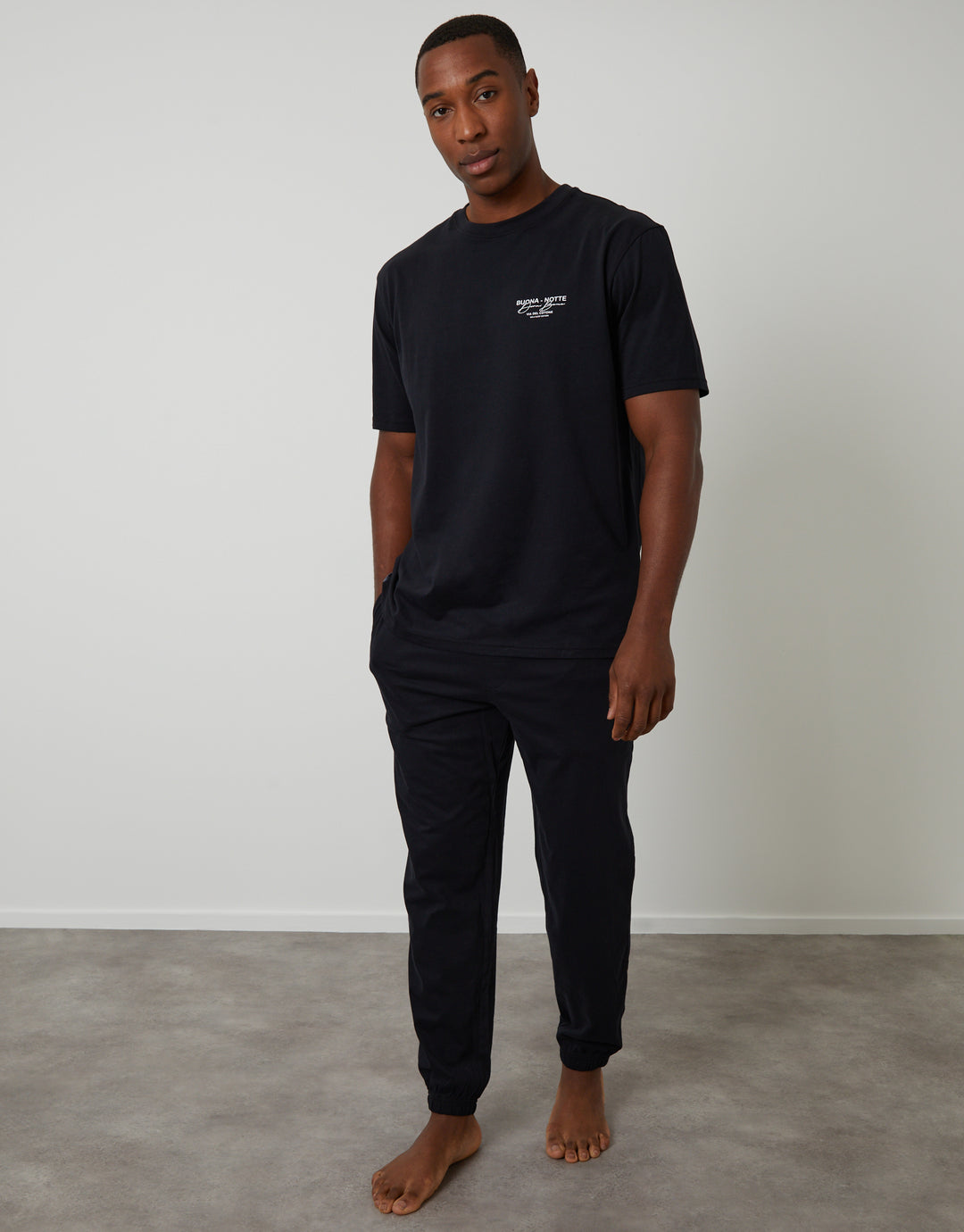 Black Peached Cotton Graphic Lounge Set (2-Piece Set)