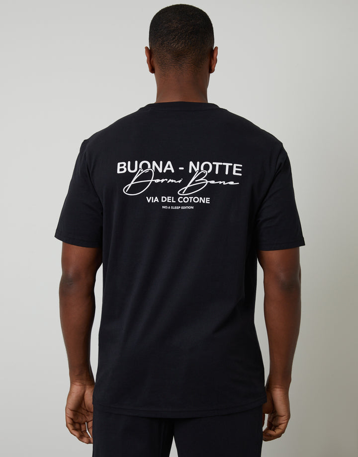 Black Peached Cotton Graphic Lounge Set (2-Piece Set)