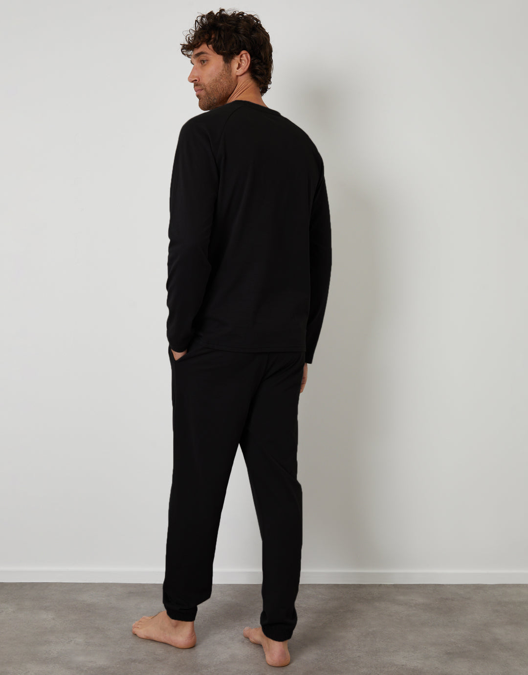 Black Peached Cotton Long Lounge Set (2-Piece Set)