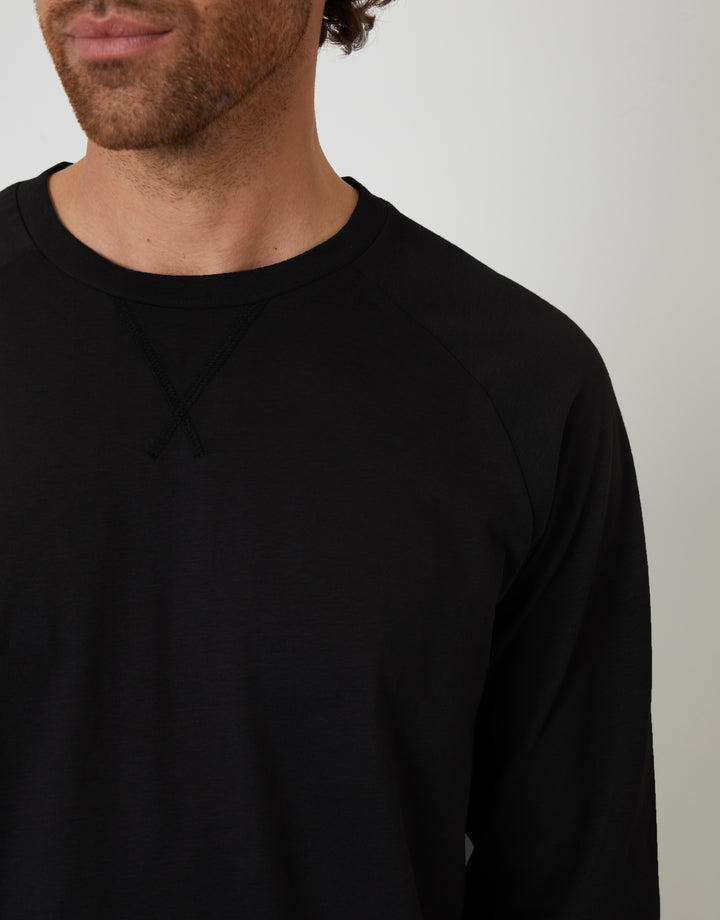 Black Peached Cotton Long Lounge Set (2-Piece Set)