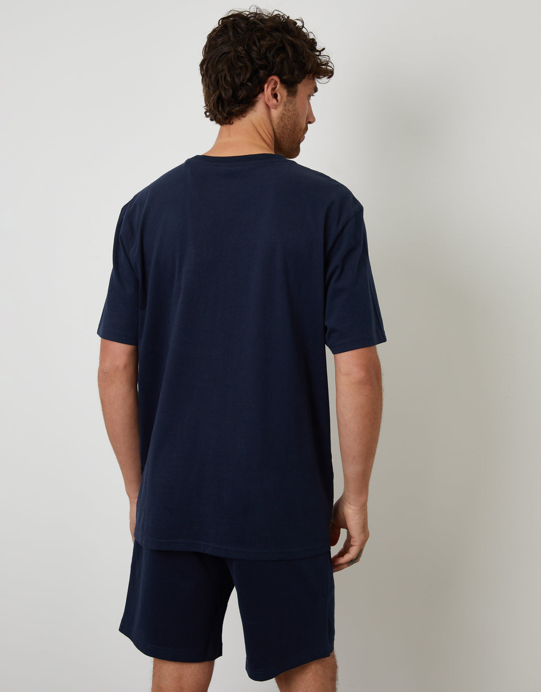 Navy Relaxed Fit Peached Cotton Shortie Lounge Set (2-Piece Set)