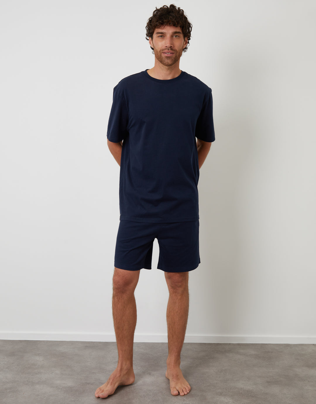 Navy Relaxed Fit Peached Cotton Shortie Lounge Set (2-Piece Set)