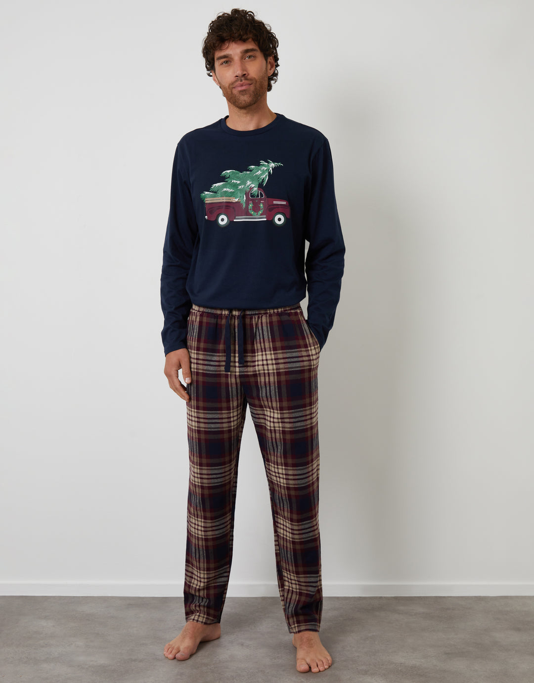 Navy Christmas Truck Graphic Long Pyjamas (2-Piece Set)