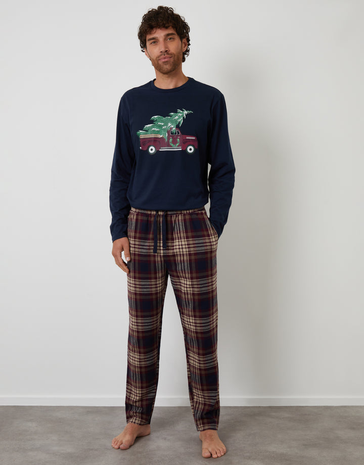 Navy Christmas Truck Graphic Long Pyjamas (2-Piece Set)