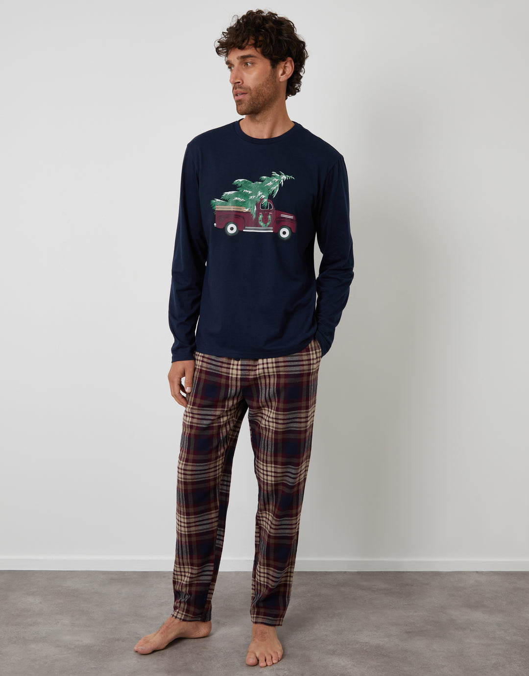 Navy Christmas Truck Graphic Long Pyjamas (2-Piece Set)