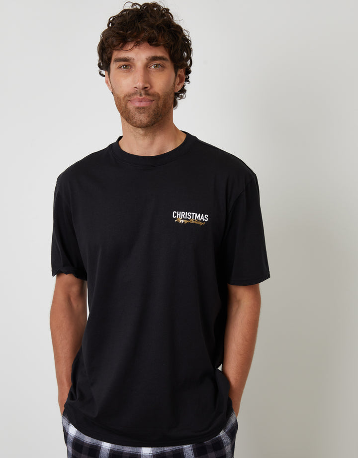 Black Christmas Graphic Check Pyjamas (2-Piece Set)