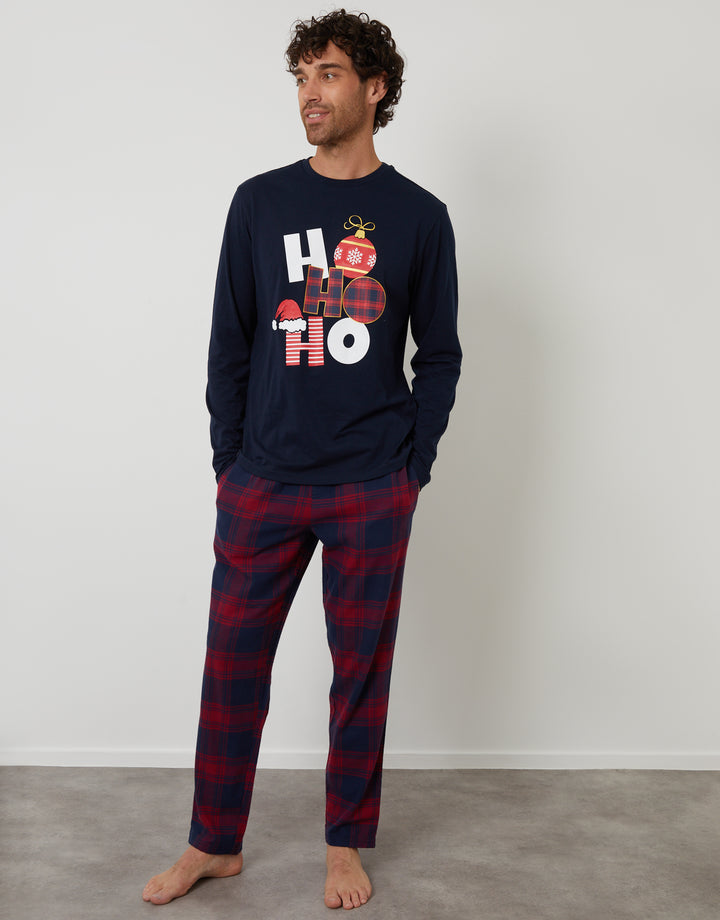 Navy Long Check Christmas Pyjamas (2-Piece Set)
