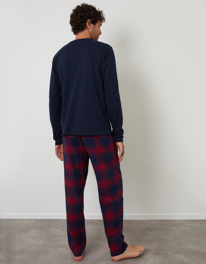 Navy Long Check Christmas Pyjamas (2-Piece Set)