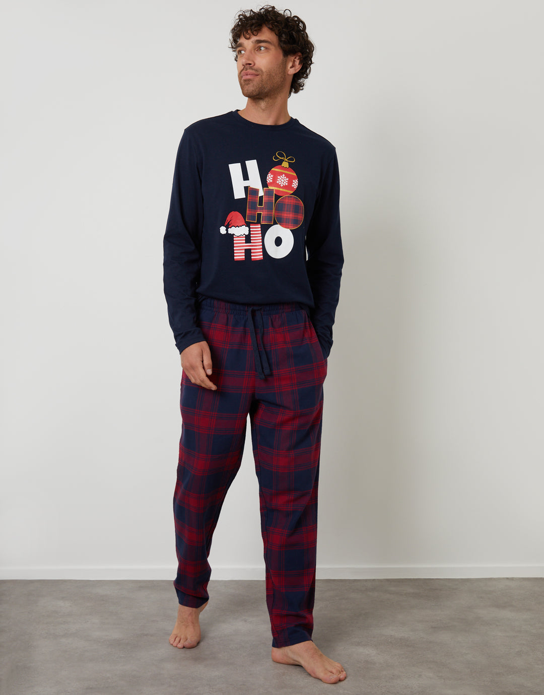 Navy Long Check Christmas Pyjamas (2-Piece Set)
