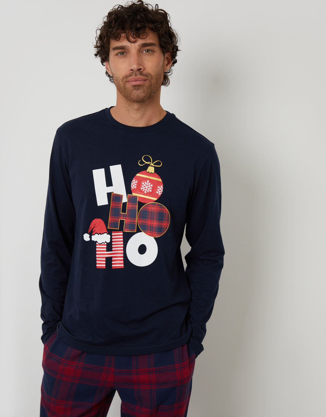 Navy Long Check Christmas Pyjamas (2-Piece Set)