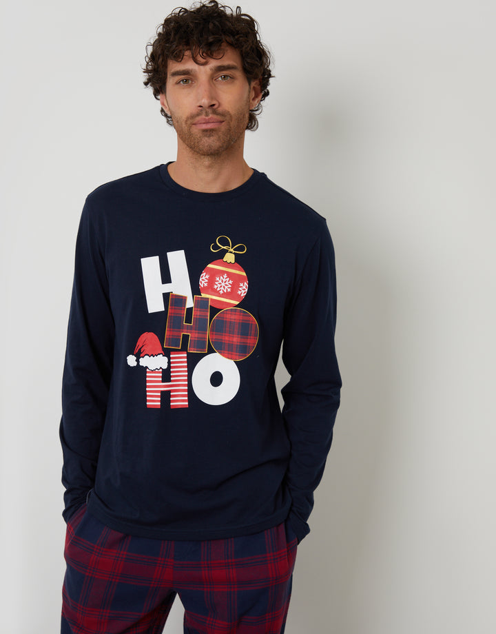 Navy Long Check Christmas Pyjamas (2-Piece Set)