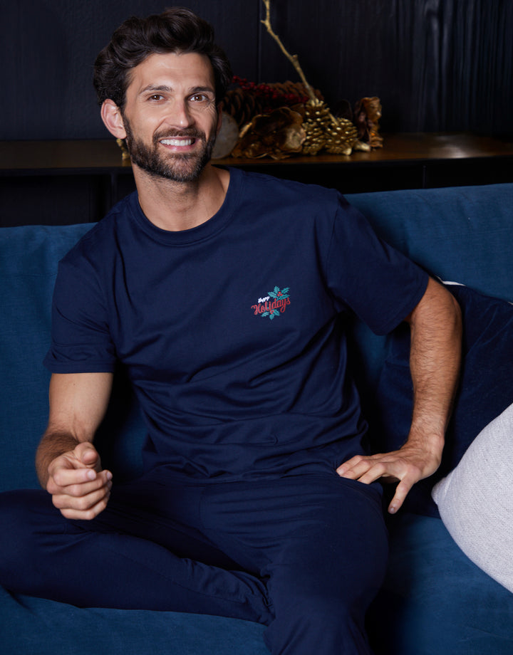 Navy Christmas Graphic Lounge Set (2-Piece Set)