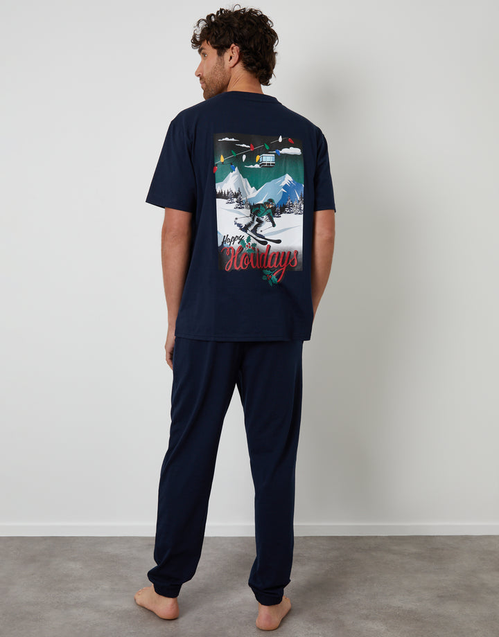 Navy Christmas Graphic Lounge Set (2-Piece Set)