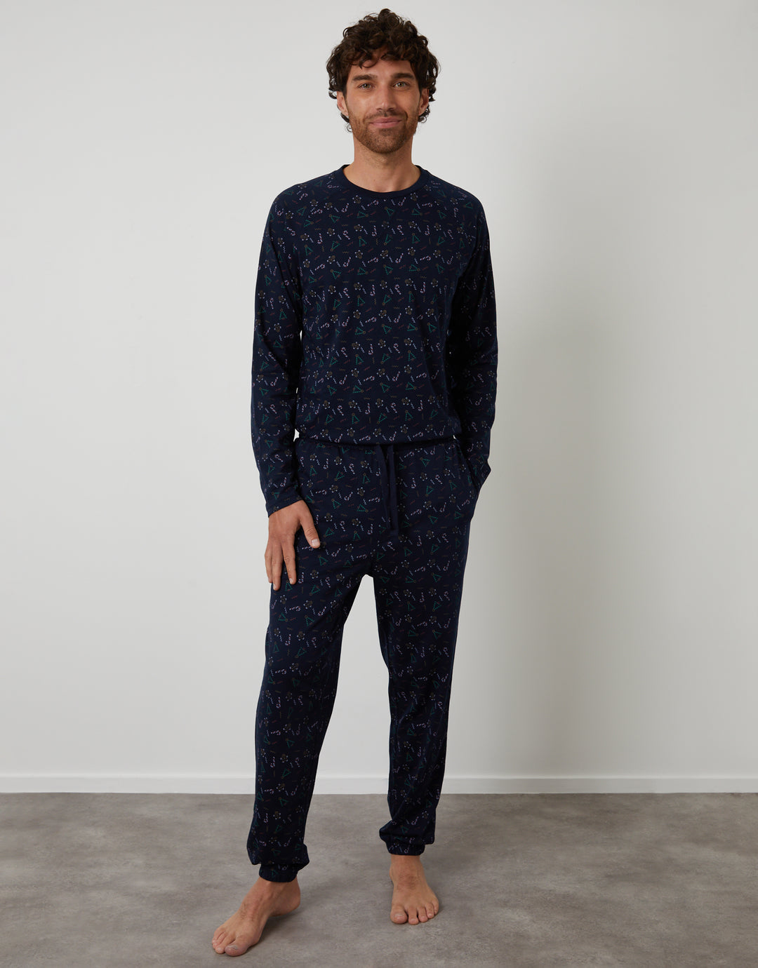 Navy Printed Christmas Long Pyjamas (2-Piece Set)