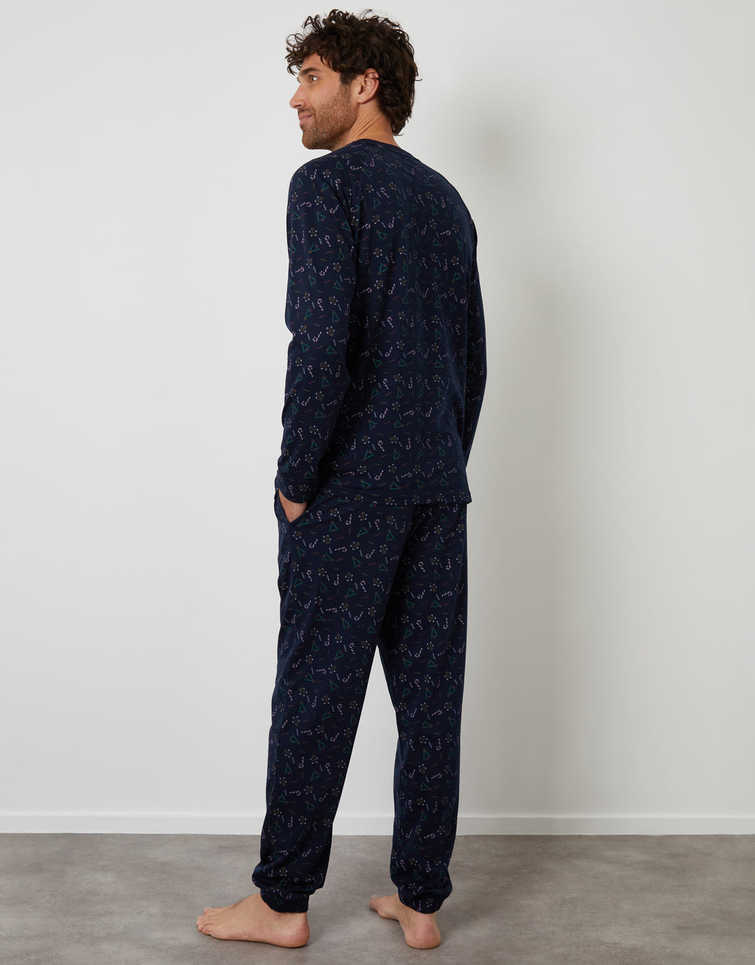 Navy Printed Christmas Long Pyjamas (2-Piece Set)