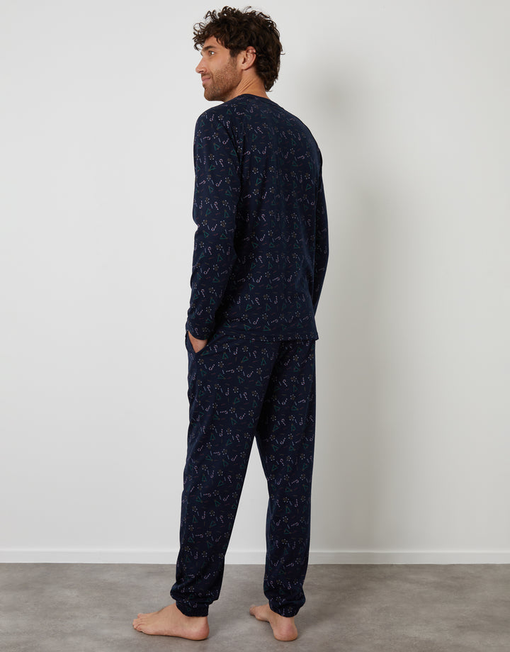 Navy Printed Christmas Long Pyjamas (2-Piece Set)