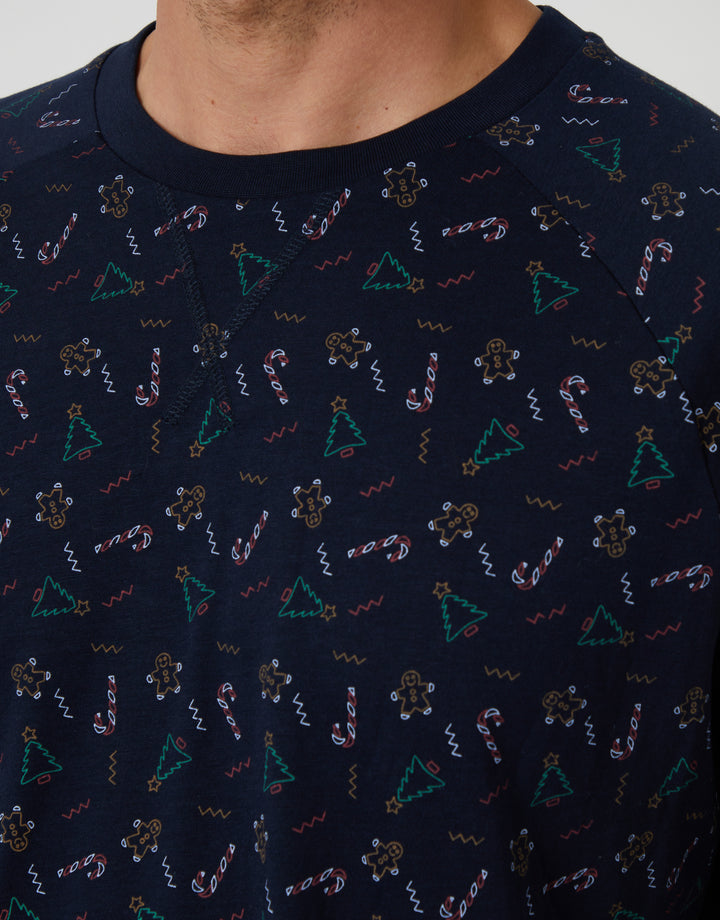 Navy Printed Christmas Long Pyjamas (2-Piece Set)