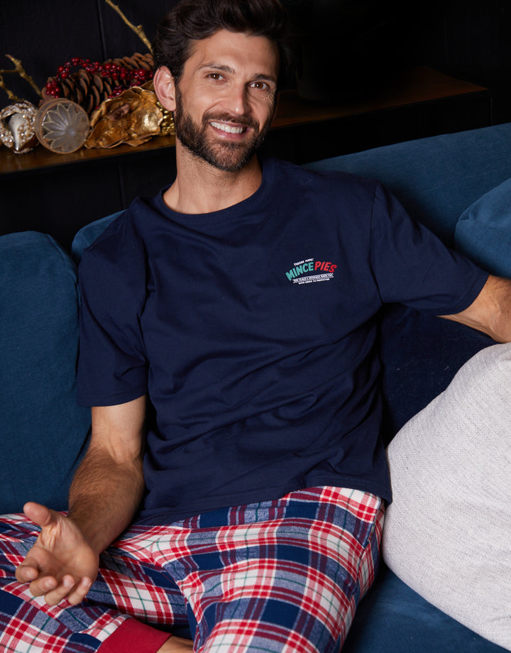 Navy Check Christmas Graphic Pyjamas (2-Piece Set)