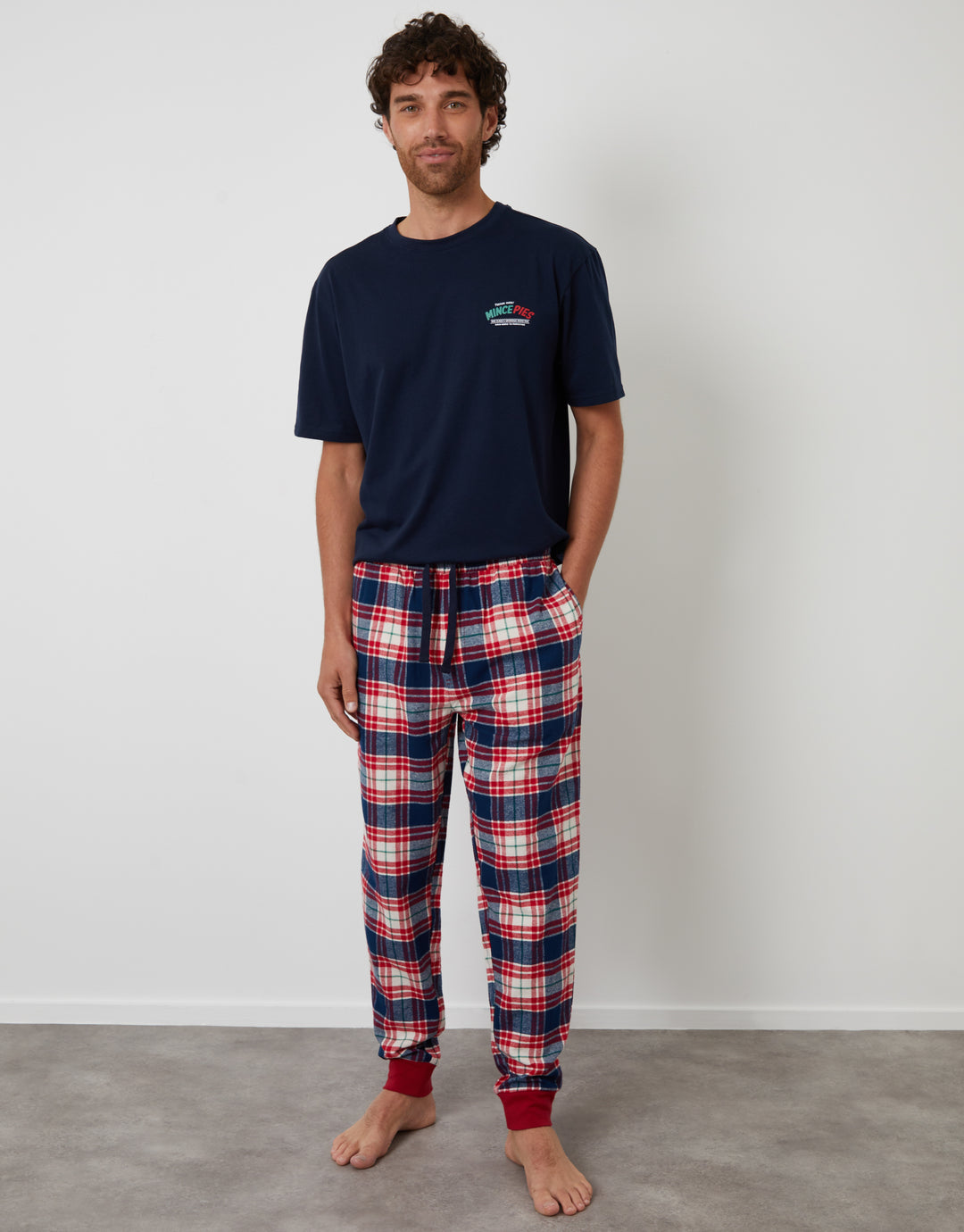 Navy Check Christmas Graphic Pyjamas (2-Piece Set)