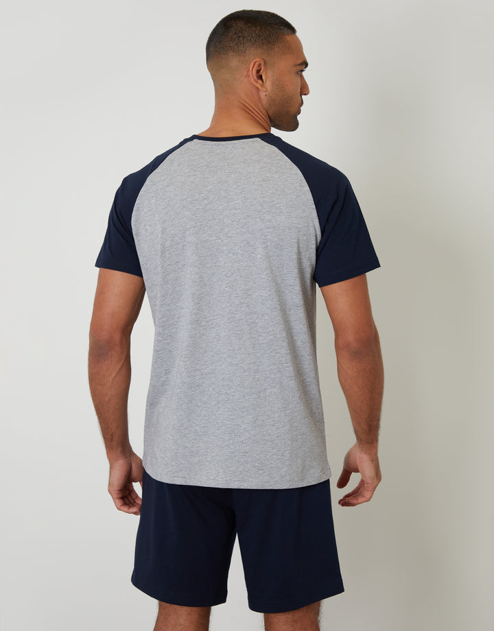 Grey Marl Raglan Short Sleeve Top & Shorts Lounge Set