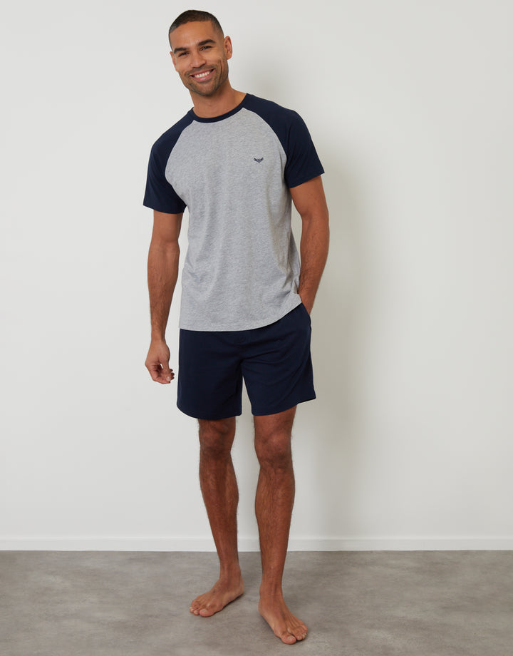 Grey Marl Raglan Short Sleeve Top & Shorts Lounge Set