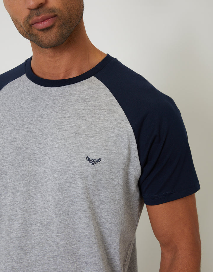 Grey Marl Raglan Short Sleeve Top & Shorts Lounge Set