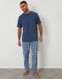 Denim Blue Check Relaxed Fit T-Shirt & Bottoms Pyjama Set