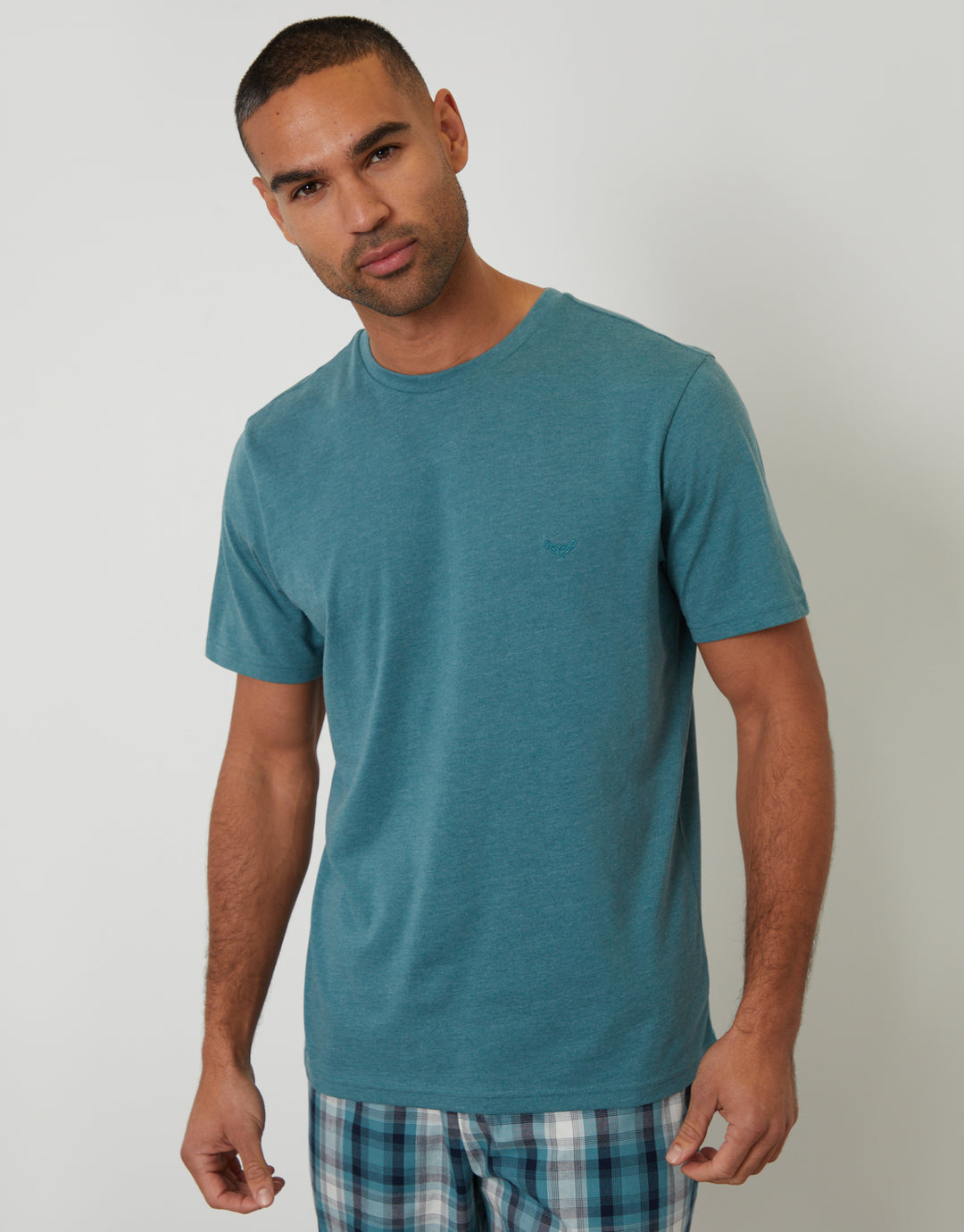 Teal Green Check T-Shirt & Bottoms Pyjama Set