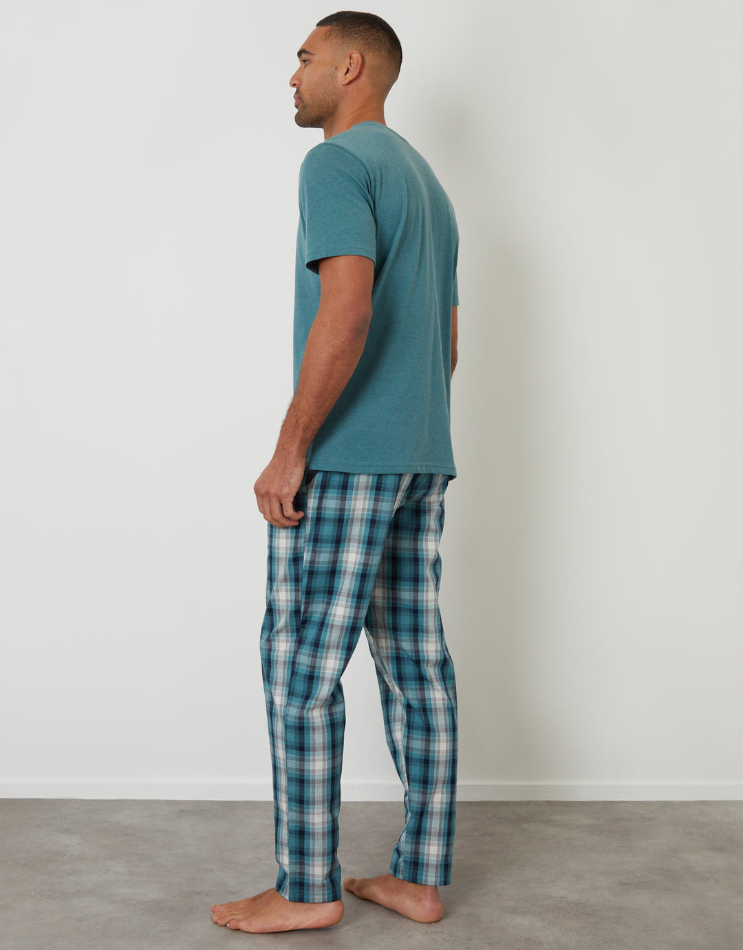 Teal Green Check T-Shirt & Bottoms Pyjama Set