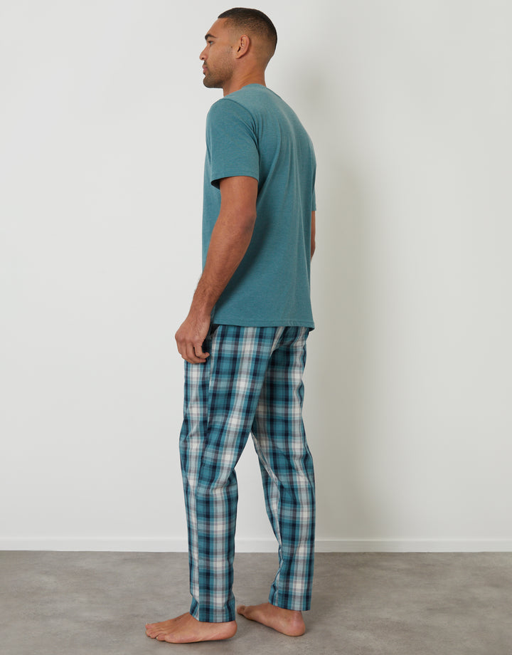 Teal Green Check T-Shirt & Bottoms Pyjama Set