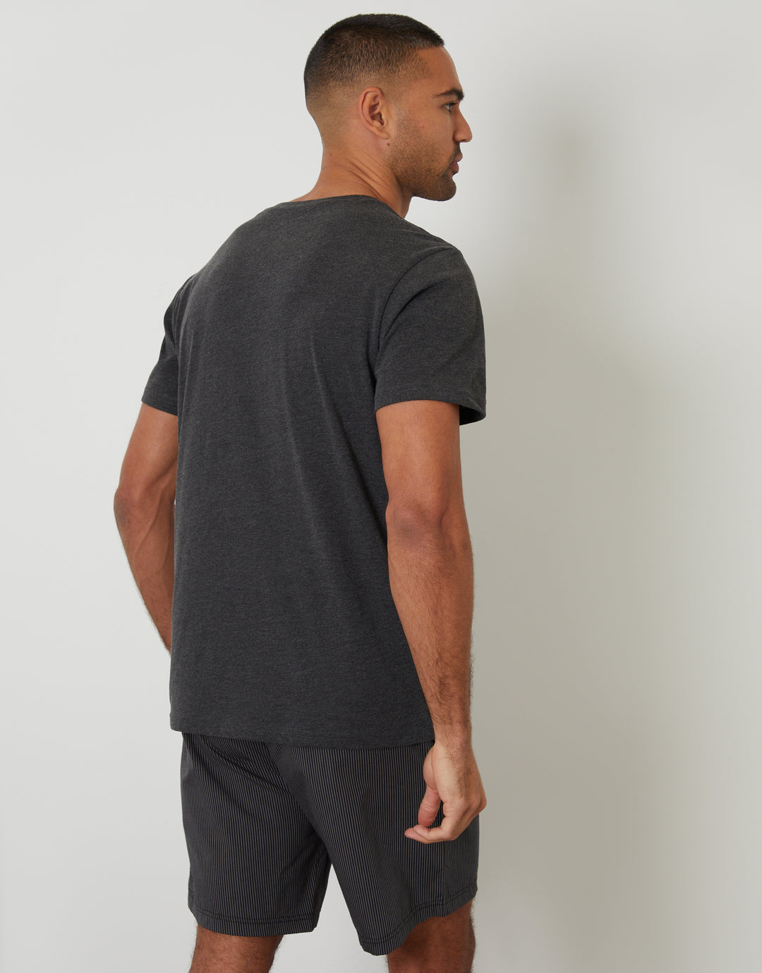 Charcoal Grey Stripe T-Shirt & Shorts Pyjama Set