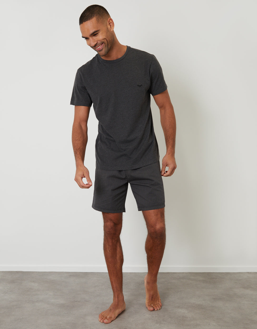 Charcoal Grey Stripe T-Shirt & Shorts Pyjama Set