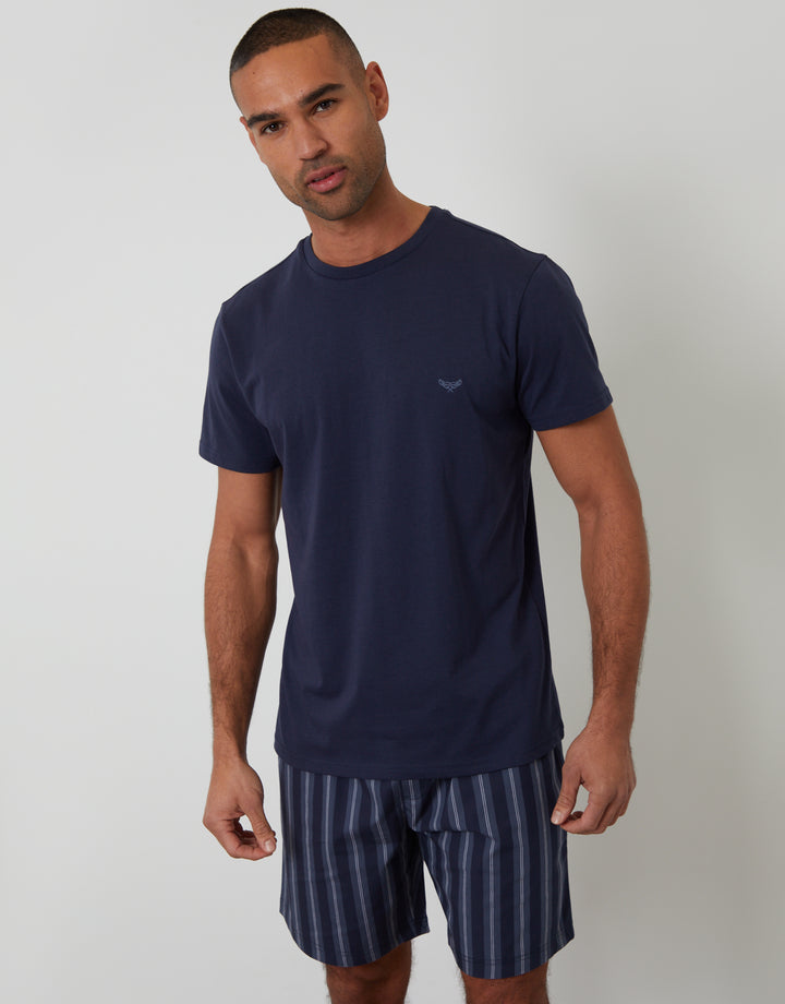Navy Stripe T-Shirt & Shorts Pyjama Set