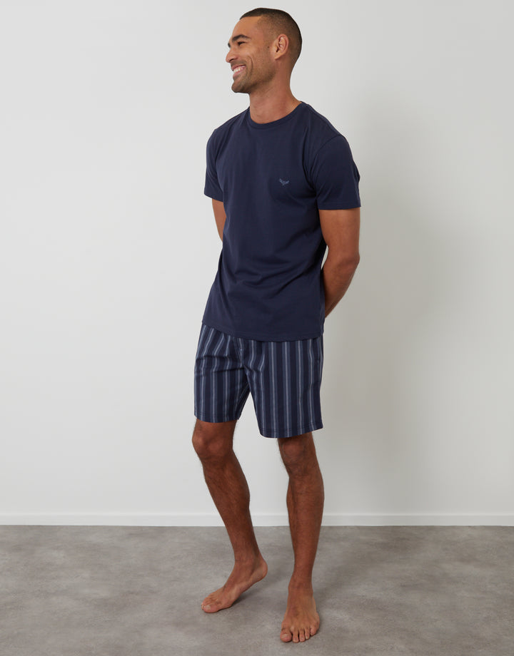 Navy Stripe T-Shirt & Shorts Pyjama Set