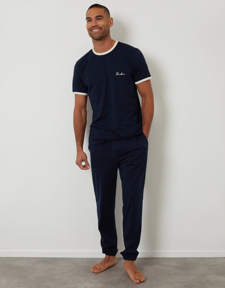 Navy Contrast Binding Lounge Set