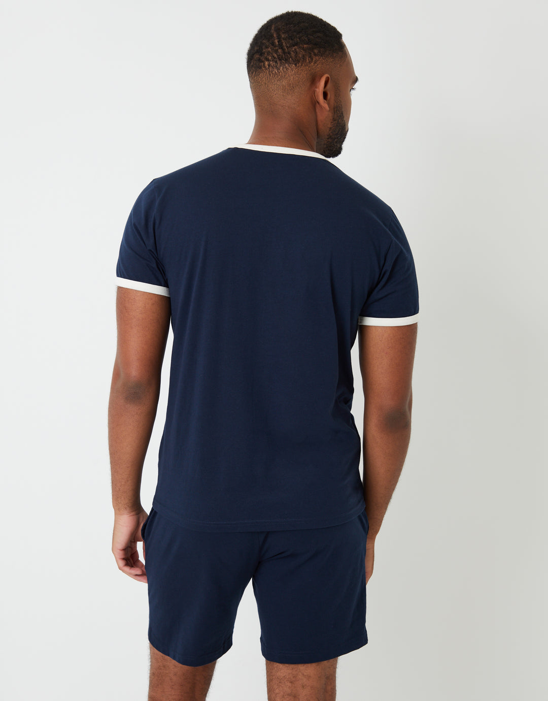 Navy Contrast Binding Short Lounge Set