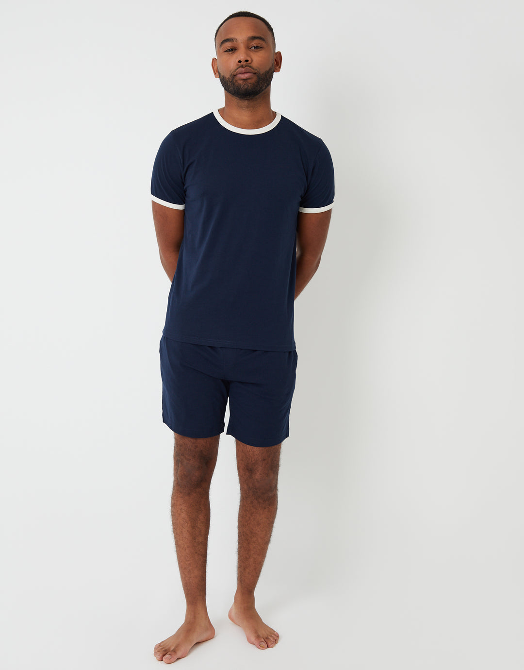 Navy Contrast Binding Short Lounge Set