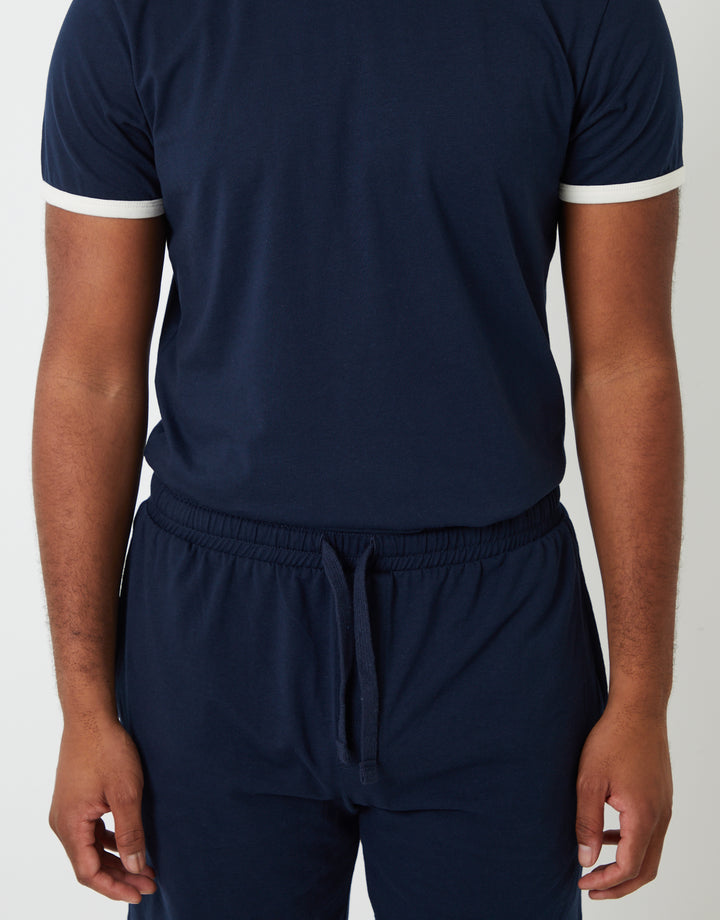 Navy Contrast Binding Short Lounge Set