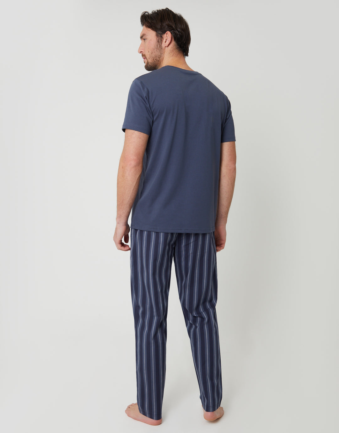 Blue Stripe Grandad Fit T-Shirt & Bottoms Pyjama Set