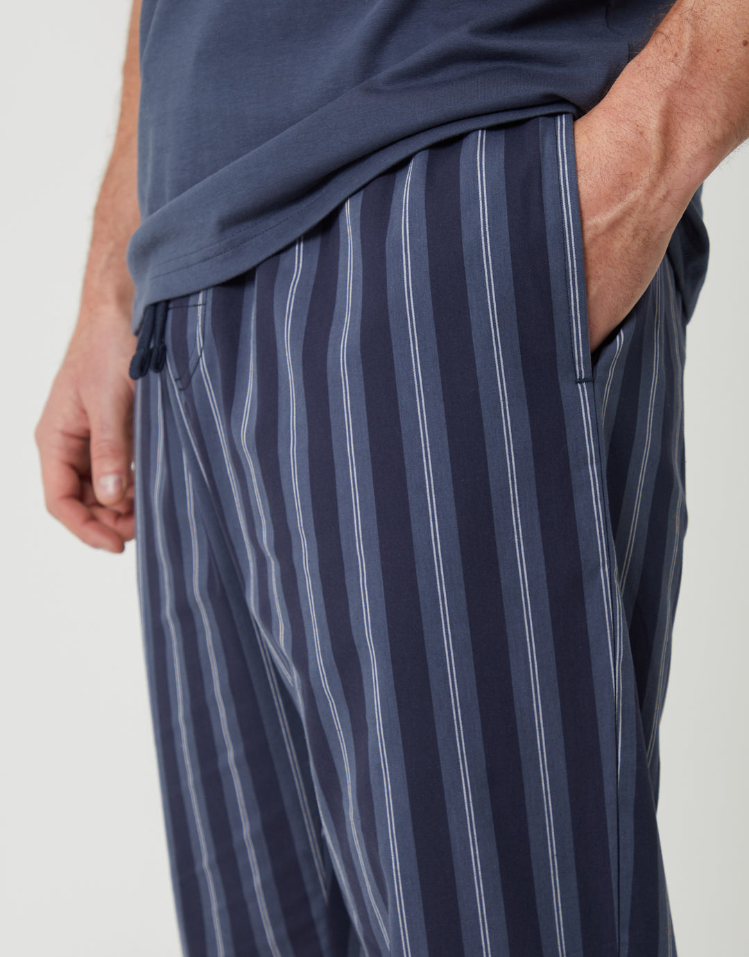 Blue Stripe Grandad Fit T-Shirt & Bottoms Pyjama Set