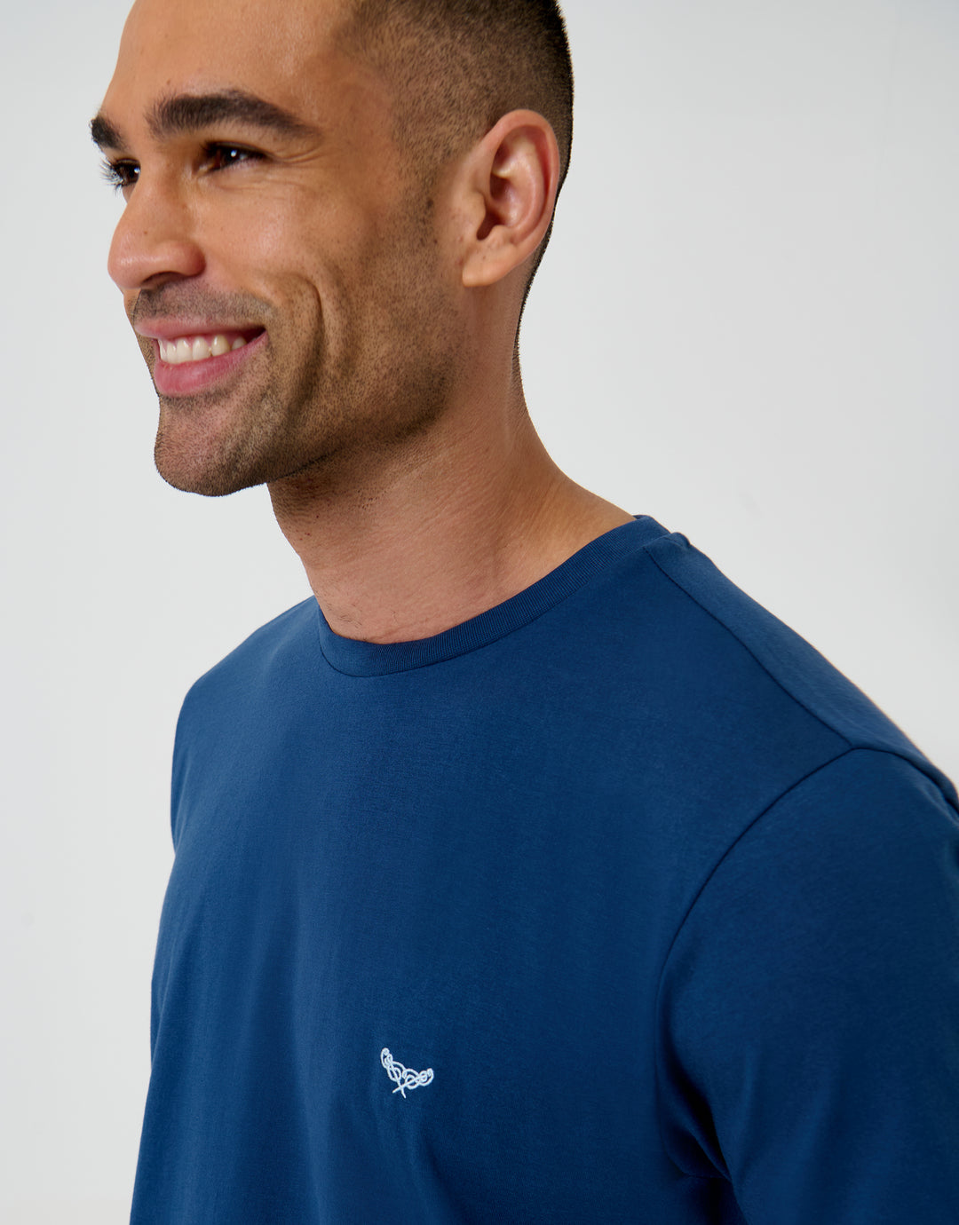Threadbare T-Shirt & Shorts Pyjama Set in Blue Check - neckline close up