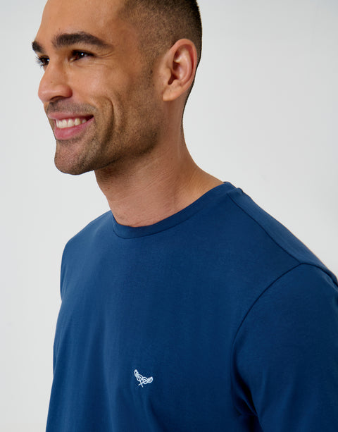 Threadbare T-Shirt & Shorts Pyjama Set in Blue Check - neckline close up